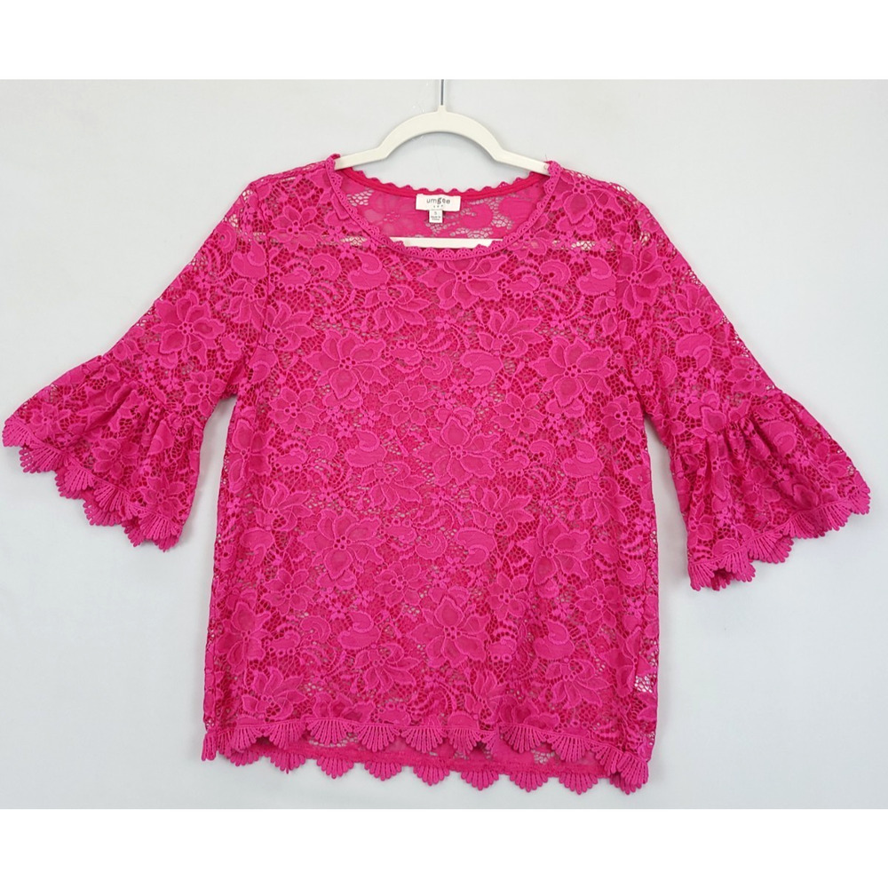 Umgee Crochet Lace Tunic Top Fuchsia Pink Women S Bell Sleeves Beachy Boho Fairy